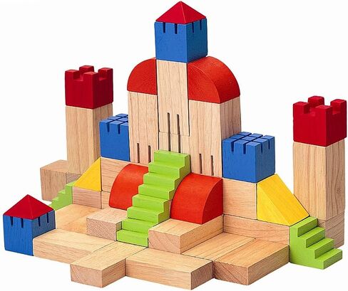 PlanToys 40 Piece Unit Block Building and Construction Block Set (5507) | Pastel Color Collection |Sustainably Made from Rubberwood and Non-Toxic Paints and Dyes in Saudi Arabia