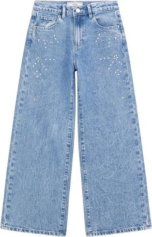 Guess Girls' Palazzo Rigid Denim Pants with Embelishment in Saudi Arabia