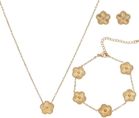 18K Gold Plated Four Leaf Clover Bracelet/Neckalce/Earring 3PC Lucky Clover Bracelets Set for Women Adjustable Cute Fashion Flower Bracelets Christmas Birthdays Holidays Jewelry Gifts in Saudi Arabia