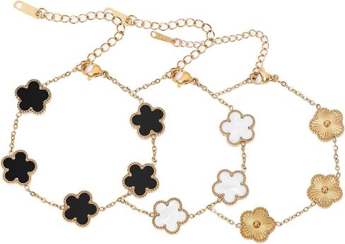 18K Gold Plated Four Leaf Clover Bracelet/Neckalce/Earring 3PC Lucky Clover Bracelets Set for Women Adjustable Cute Fashion Flower Bracelets Christmas Birthdays Holidays Jewelry Gifts in Saudi Arabia