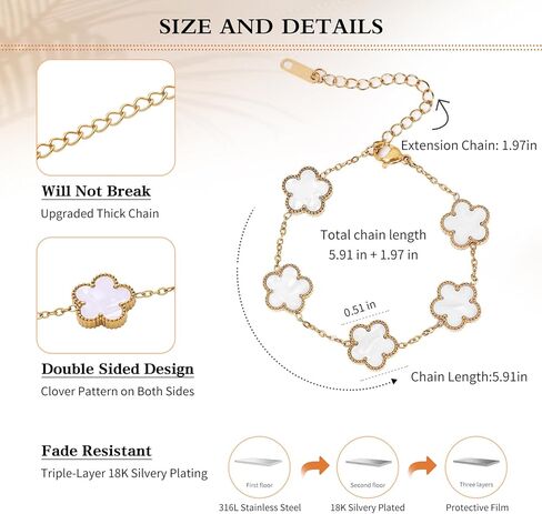 18K Gold Plated Four Leaf Clover Bracelet/Neckalce/Earring 3PC Lucky Clover Bracelets Set for Women Adjustable Cute Fashion Flower Bracelets Christmas Birthdays Holidays Jewelry Gifts in Saudi Arabia