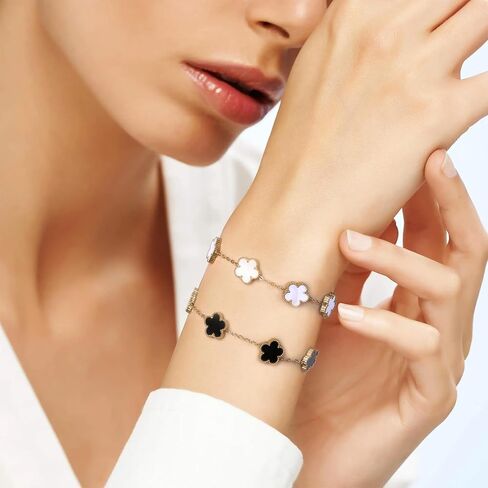 18K Gold Plated Four Leaf Clover Bracelet/Neckalce/Earring 3PC Lucky Clover Bracelets Set for Women Adjustable Cute Fashion Flower Bracelets Christmas Birthdays Holidays Jewelry Gifts in Saudi Arabia