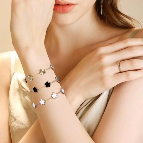 18K Gold Plated Four Leaf Clover Bracelet/Neckalce/Earring 3PC Lucky Clover Bracelets Set for Women Adjustable Cute Fashion Flower Bracelets Christmas Birthdays Holidays Jewelry Gifts in Saudi Arabia