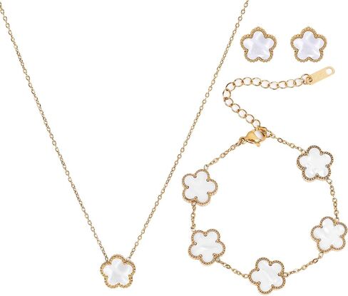 18K Gold Plated Four Leaf Clover Bracelet/Neckalce/Earring 3PC Lucky Clover Bracelets Set for Women Adjustable Cute Fashion Flower Bracelets Christmas Birthdays Holidays Jewelry Gifts in Saudi Arabia