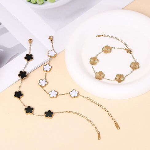 18K Gold Plated Four Leaf Clover Bracelet/Neckalce/Earring 3PC Lucky Clover Bracelets Set for Women Adjustable Cute Fashion Flower Bracelets Christmas Birthdays Holidays Jewelry Gifts in Saudi Arabia