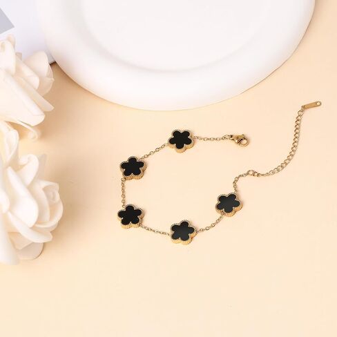 18K Gold Plated Four Leaf Clover Bracelet/Neckalce/Earring 3PC Lucky Clover Bracelets Set for Women Adjustable Cute Fashion Flower Bracelets Christmas Birthdays Holidays Jewelry Gifts in Saudi Arabia