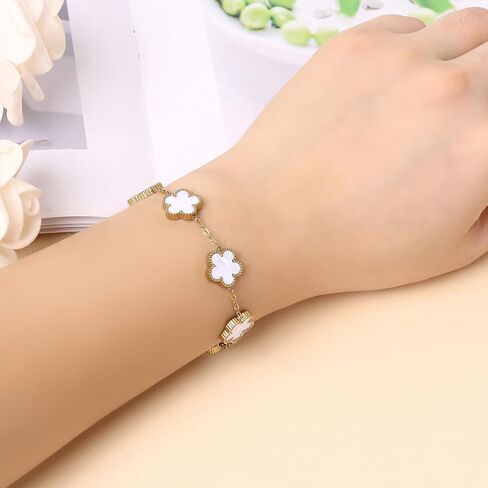 18K Gold Plated Four Leaf Clover Bracelet/Neckalce/Earring 3PC Lucky Clover Bracelets Set for Women Adjustable Cute Fashion Flower Bracelets Christmas Birthdays Holidays Jewelry Gifts in Saudi Arabia