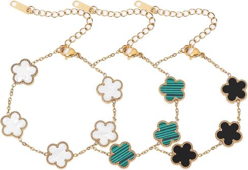 18K Gold Plated Four Leaf Clover Bracelet/Neckalce/Earring 3PC Lucky Clover Bracelets Set for Women Adjustable Cute Fashion Flower Bracelets Christmas Birthdays Holidays Jewelry Gifts in Saudi Arabia