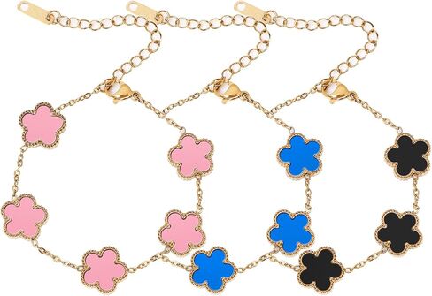 18K Gold Plated Four Leaf Clover Bracelet/Neckalce/Earring 3PC Lucky Clover Bracelets Set for Women Adjustable Cute Fashion Flower Bracelets Christmas Birthdays Holidays Jewelry Gifts in Saudi Arabia