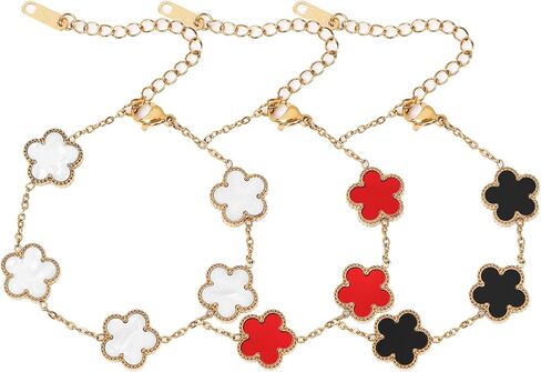 18K Gold Plated Four Leaf Clover Bracelet/Neckalce/Earring 3PC Lucky Clover Bracelets Set for Women Adjustable Cute Fashion Flower Bracelets Christmas Birthdays Holidays Jewelry Gifts in Saudi Arabia