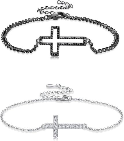 Cross Matching Couples Bracelet Sterling Silver Black White Corss Bracelet Matching Jewelry for Him and Her in Saudi Arabia