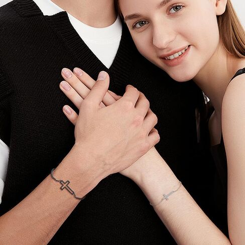 Cross Matching Couples Bracelet Sterling Silver Black White Corss Bracelet Matching Jewelry for Him and Her in Saudi Arabia