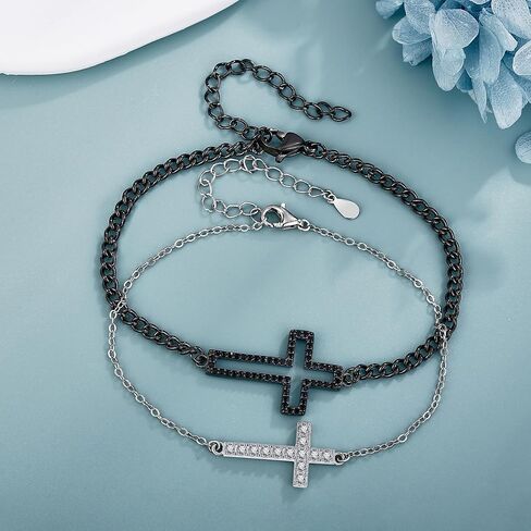 Cross Matching Couples Bracelet Sterling Silver Black White Corss Bracelet Matching Jewelry for Him and Her in Saudi Arabia