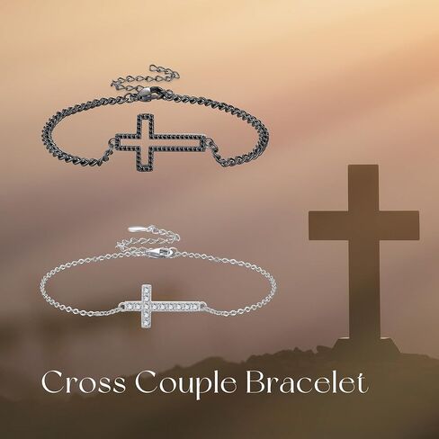 Cross Matching Couples Bracelet Sterling Silver Black White Corss Bracelet Matching Jewelry for Him and Her in Saudi Arabia