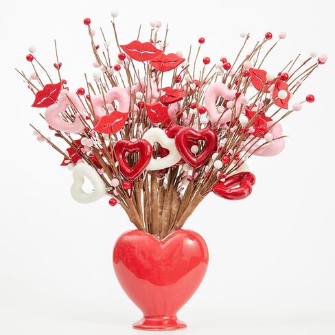 DN DECONATION 6Pcs Valentine's Picks, Valentine Floral Picks Heart Lip Stems with with Red Pink White Berries, Valentines Day Artificial Flowers Arrangement for Valentines Wedding Gifts Home Decor in Saudi Arabia