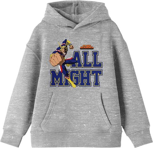 Bioworld My Hero Academia All Might Collegiate Text Long Sleeve Athletic Heather Youth Hooded Sweatshirt in Saudi Arabia
