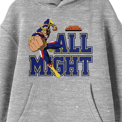 Bioworld My Hero Academia All Might Collegiate Text Long Sleeve Athletic Heather Youth Hooded Sweatshirt in Saudi Arabia
