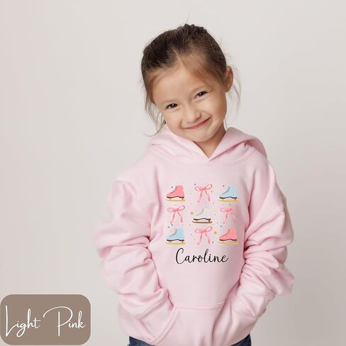 Personalized Ice Skating Hoodie for Girls, Custom Name Hooded Sweatshirt with Figure Skates and Bows, Youth Ice Skater Gift, Figure Skating Shirt with Ribbons, Kids Winter Sports Apparel in Saudi Arabia