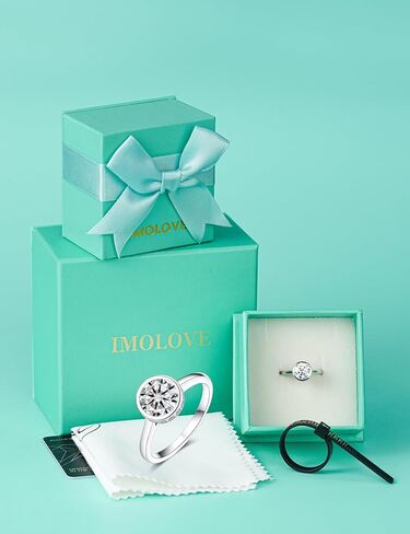 IMOLOVE مويسانيتي خواتم الخطبة للنساء، 1.5 قيراط D اللون VVS1 سوليتير الحافة خاتم الخطوبة المخفية هالة مستديرة قطع خواتم الزفاف المويسانتي للنساء مع 18K الذهب الأبيض مطلي حجم 5-11 in Kuwait