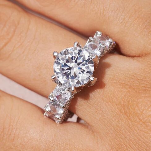 JKK Moissanite Rings for Women - 925 Sterling Silver 4ct D Color VVS1 Clarity Lab Created Flower Ring, Rings Band Fully Covered by 13 Moissanite Engagement Ring Anniversary Valentines Gifts for Women in Saudi Arabia