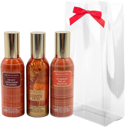 Bath & Body Works AUTUMN SCENTS Concentrated Room Spray 3-pack Gift Set with a Bow for Holidays 1.5 oz each (Pumpkin Apple, Champagne Apple & Honey, Honeycrisp Hayride) in Saudi Arabia