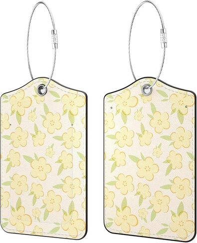 2 Pack PU Leather Luggage Tags for Suitcases, Privacy Protection Cover with Stainless Steel Loop and Address Card, Travel Cruise Essentials (Yellow Flower) in Saudi Arabia