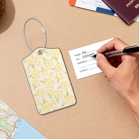 2 Pack PU Leather Luggage Tags for Suitcases, Privacy Protection Cover with Stainless Steel Loop and Address Card, Travel Cruise Essentials (Yellow Flower) in Saudi Arabia
