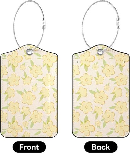 2 Pack PU Leather Luggage Tags for Suitcases, Privacy Protection Cover with Stainless Steel Loop and Address Card, Travel Cruise Essentials (Yellow Flower) in Saudi Arabia