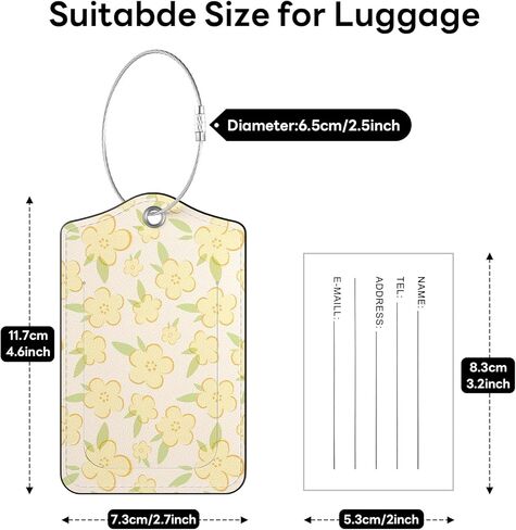 2 Pack PU Leather Luggage Tags for Suitcases, Privacy Protection Cover with Stainless Steel Loop and Address Card, Travel Cruise Essentials (Yellow Flower) in Saudi Arabia
