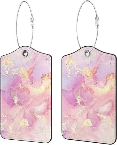 2 Pack PU Leather Luggage Tags for Suitcases, Privacy Protection Cover with Stainless Steel Loop and Address Card, Travel Cruise Essentials (Yellow Flower) in Saudi Arabia