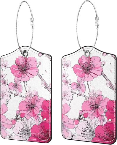 2 Pack PU Leather Luggage Tags for Suitcases, Privacy Protection Cover with Stainless Steel Loop and Address Card, Travel Cruise Essentials (Yellow Flower) in Saudi Arabia