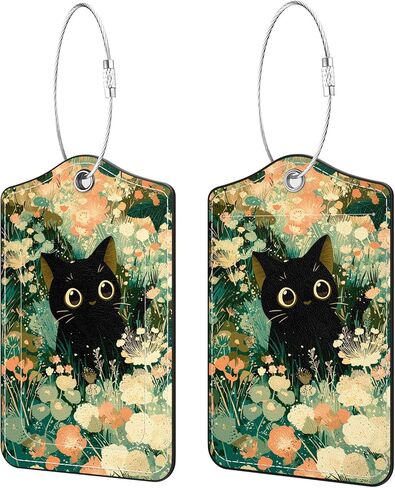 2 Pack PU Leather Luggage Tags for Suitcases, Privacy Protection Cover with Stainless Steel Loop and Address Card, Travel Cruise Essentials (Yellow Flower) in Saudi Arabia