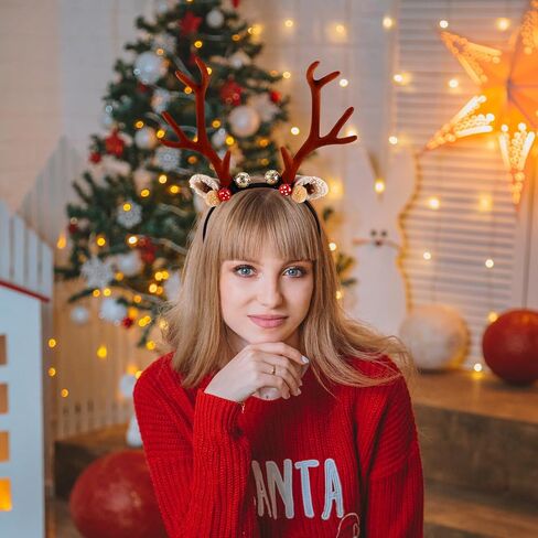 Christmas Reindeer Antler Headband: Women Xmas Deer Hair Hoop Furry Deer Horn Ears Headdress for Party Cosplay in Saudi Arabia