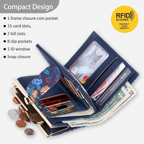 محفظة جوليا بوكستون النسائية RFID مع 16 فتحة للبطاقات وجيب للعملات المعدنية، منظم محفظة ثلاثي الطي، نسيم الحديقة in Kuwait