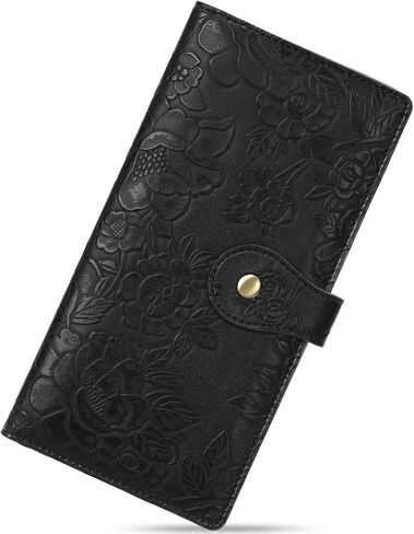 محفظة نسائية من GAEKEAO رفيعة ورقيقة بخاصية تحديد الهوية بموجات الراديو وحامل بطاقات للسيدات مزين بالزهور من الجلد النباتي وقابض طويل ثنائي الطي مع جيب بسحاب in Kuwait