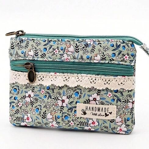 Women’s Mini Coin Purse with Dual Zipper Compartments – Sweet Pastoral Style, Lightweight & Compact (Green) in Saudi Arabia