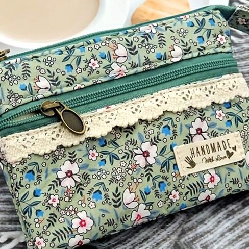 Women’s Mini Coin Purse with Dual Zipper Compartments – Sweet Pastoral Style, Lightweight & Compact (Green) in Saudi Arabia
