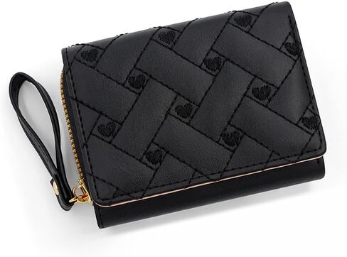 Wallet Women, Cute Ladies Girls Wallet, Love Heart Trifold Wallets Woman Business Credit Card Holder with Zipper Purse (Black) in Saudi Arabia