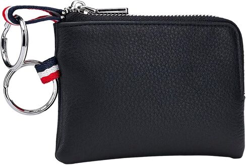 Mini Dual Keyrings Cowhide Change Pouch Black Genuine Leather Coin Purse with Key Rings Small Portable Card Holder Key Chain Wallet Zipper Pocket Bag Keychain for Women Men in Saudi Arabia