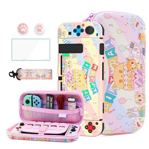 HYPERCASE Cute Switch Carrying Travel Bag for Nintendo Switch Accessories, Pink Bunny Soft Switch Cover Case for NS Console, HD Screen Protector, Shoulder Strap, 2 Kawaii Thump Caps in Saudi Arabia