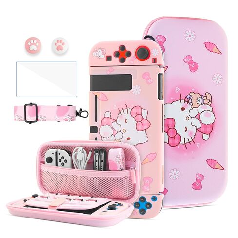 HYPERCASE Cute Switch Carrying Travel Bag for Nintendo Switch Accessories, Pink Bunny Soft Switch Cover Case for NS Console, HD Screen Protector, Shoulder Strap, 2 Kawaii Thump Caps in Saudi Arabia
