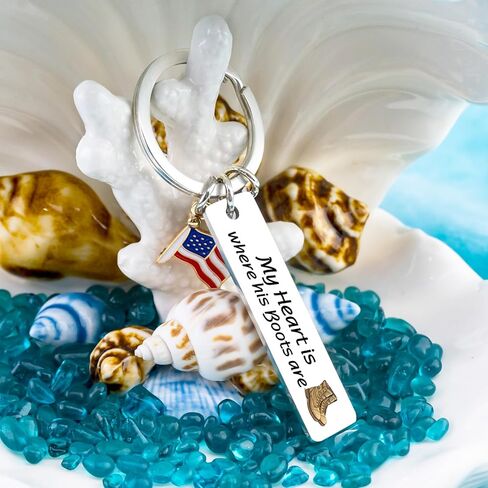 Military Mom Gifts Keychain Deployment Gifts Army Soldier Wife Girlfriend Gift Soldier Mom Gift-My Heart is Where His Boots are in Saudi Arabia
