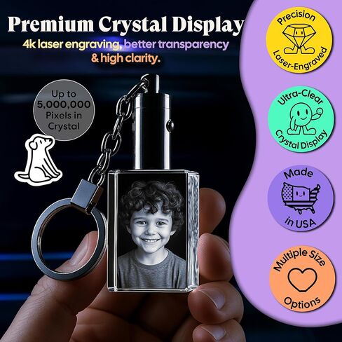 سلسلة مفاتيح Monume 2D Crystal Photo - تذكار سلسلة مفاتيح محفورة بالليزر مخصصة - صورة كريستال مخصصة in Kuwait