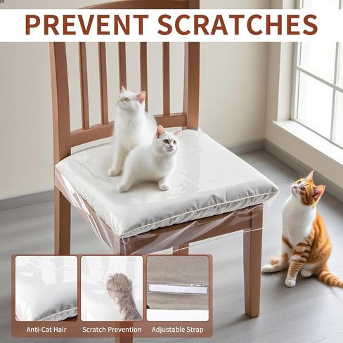 4 Pack Plastic Chair Seat Covers, Adjustable Clear PVC Seat Covers for Dining Room Chairs, Waterproof Plastic Chairs Cover, Removable and Washable Kitchen Dining Chair Protector in Saudi Arabia