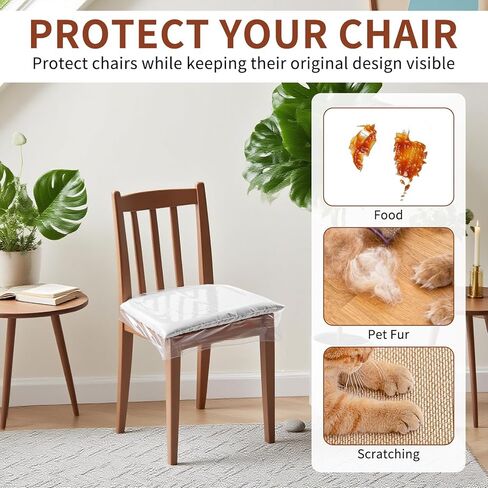 4 Pack Plastic Chair Seat Covers, Adjustable Clear PVC Seat Covers for Dining Room Chairs, Waterproof Plastic Chairs Cover, Removable and Washable Kitchen Dining Chair Protector in Saudi Arabia