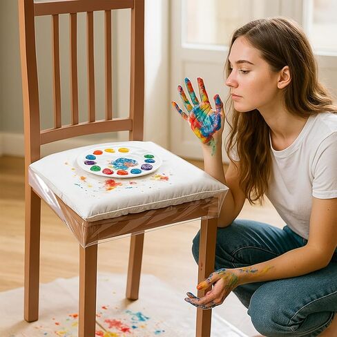 4 Pack Plastic Chair Seat Covers, Adjustable Clear PVC Seat Covers for Dining Room Chairs, Waterproof Plastic Chairs Cover, Removable and Washable Kitchen Dining Chair Protector in Saudi Arabia