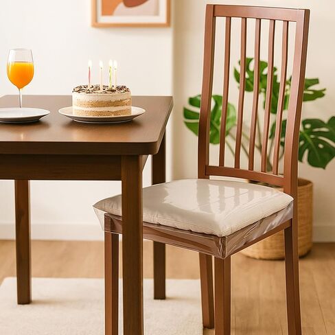4 Pack Plastic Chair Seat Covers, Adjustable Clear PVC Seat Covers for Dining Room Chairs, Waterproof Plastic Chairs Cover, Removable and Washable Kitchen Dining Chair Protector in Saudi Arabia