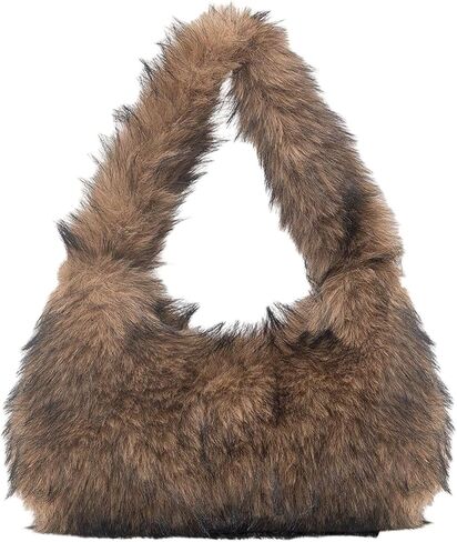 OYOANGLE Women's Faux Fur Zipper Top-Handle Handbag Fuzzy Plush Purse Underarm Trendy Hobo Bag in Saudi Arabia
