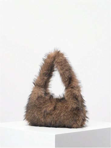OYOANGLE Women's Faux Fur Zipper Top-Handle Handbag Fuzzy Plush Purse Underarm Trendy Hobo Bag in Saudi Arabia