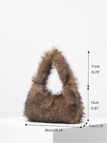 OYOANGLE Women's Faux Fur Zipper Top-Handle Handbag Fuzzy Plush Purse Underarm Trendy Hobo Bag in Saudi Arabia
